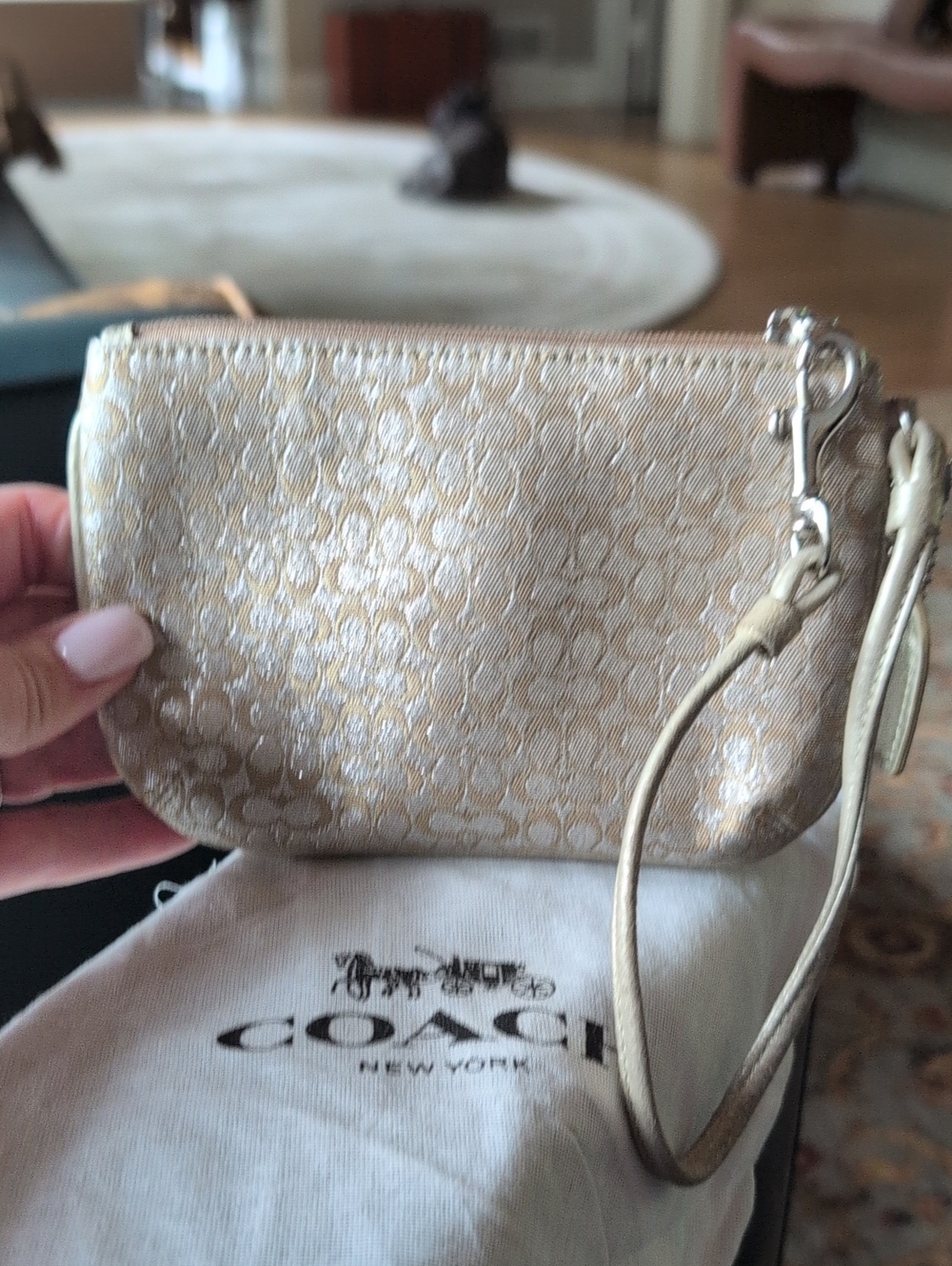 Coach Metallic Gold Signature Wristlet. Dustbag.  Like New